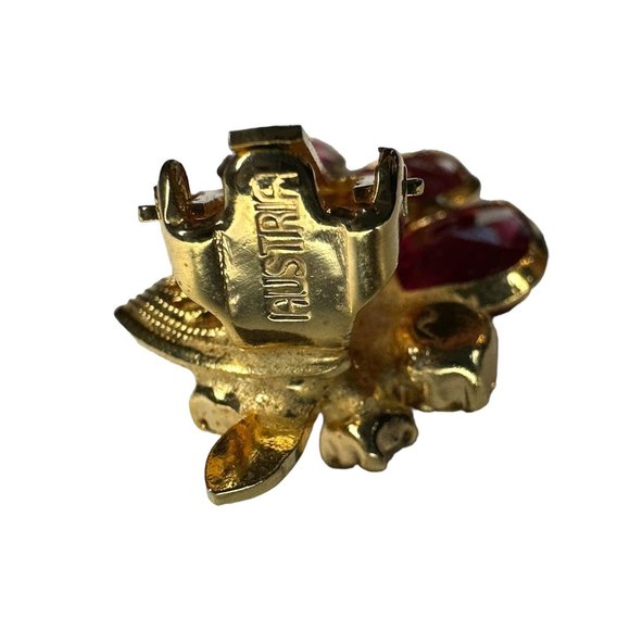 Austria Purple Pink Rhinestone Flower Vintage Earrings - Picture 4 of 4